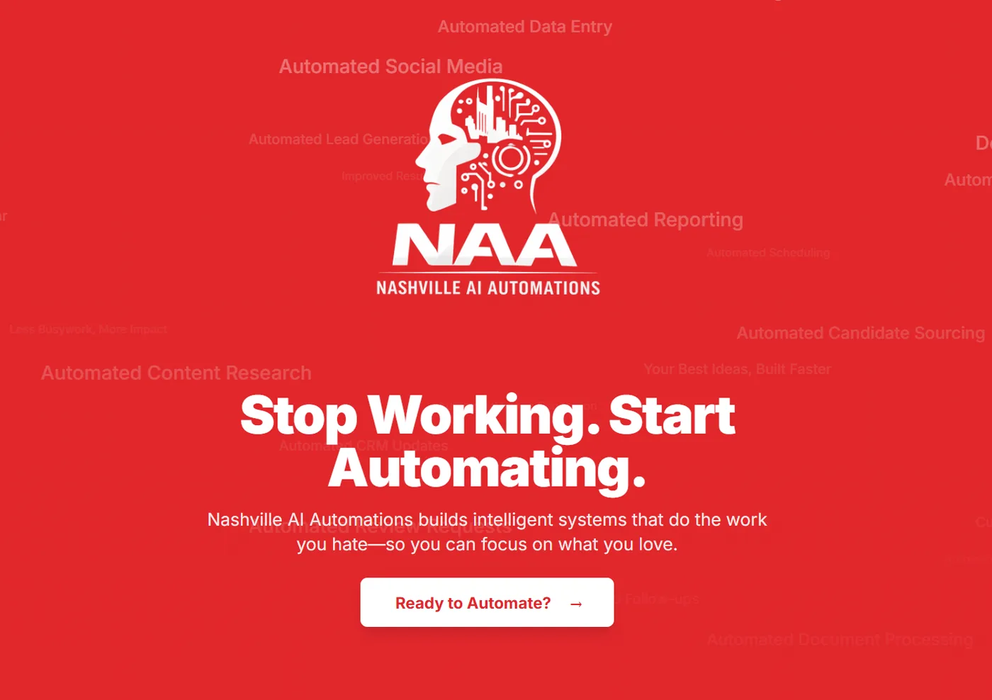 Nashville AI Automations website design screenshot showing homepage layout and branding by DigitalTreehouse
