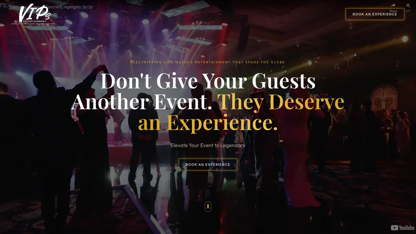 VIPs Entertainment website design screenshot showing homepage layout and branding by DigitalTreehouse